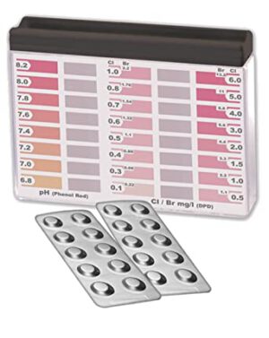 Wassertester Premium Rapid Methode Chlor pH, mit 20 Testtabletten, 10 x Phenol Red und 10 x DPD1, Anzeige von 16 verschieden Messwerten