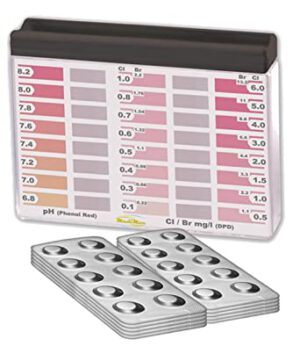 Wassertester Premium Rapid Methode Chlor pH, mit 100 Testtabletten, 50 x Phenol Red und 50 x DPD1, Anzeige von 16 verschieden Messwerten