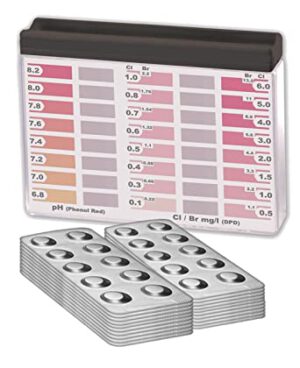 Wassertester Premium Rapid Methode Chlor pH, mit 200 Testtabletten, 100 x Phenol Red und 100 x DPD1, Anzeige von 16 verschieden Messwerten