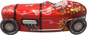 Santa Racing Car mit drehbaren Rädern - Aufbewahrungsdose, Keksdose, Blechdose - lebensmittelecht - Vol. 1,0l - Maße: (Länge x Breite x Höhe): 28,0 x 10,5 x 12,0cm