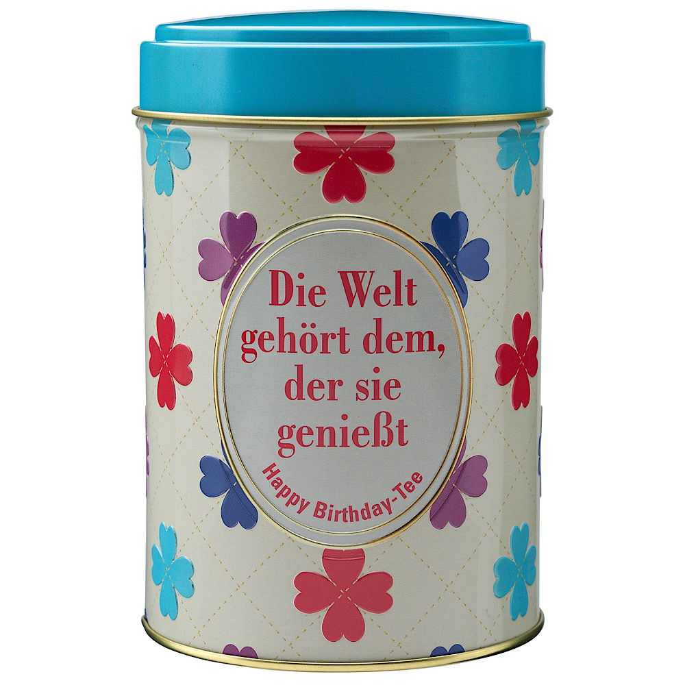 Teedose (leer)- Die Welt gehört dem, der sie genießt!
