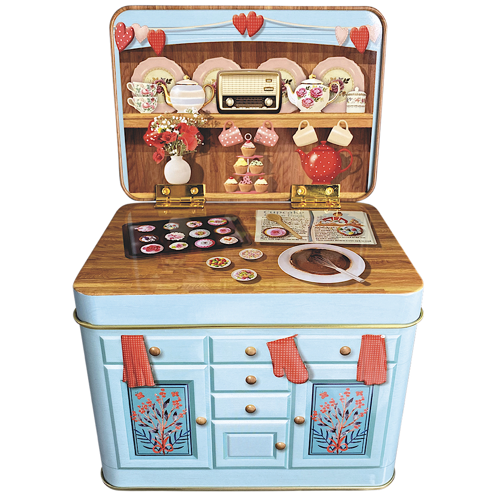 Buffet Cup Cake - die aufklappbare Rückwand gibt der Dose eine sehr dekorative und zusätzliche Dimension