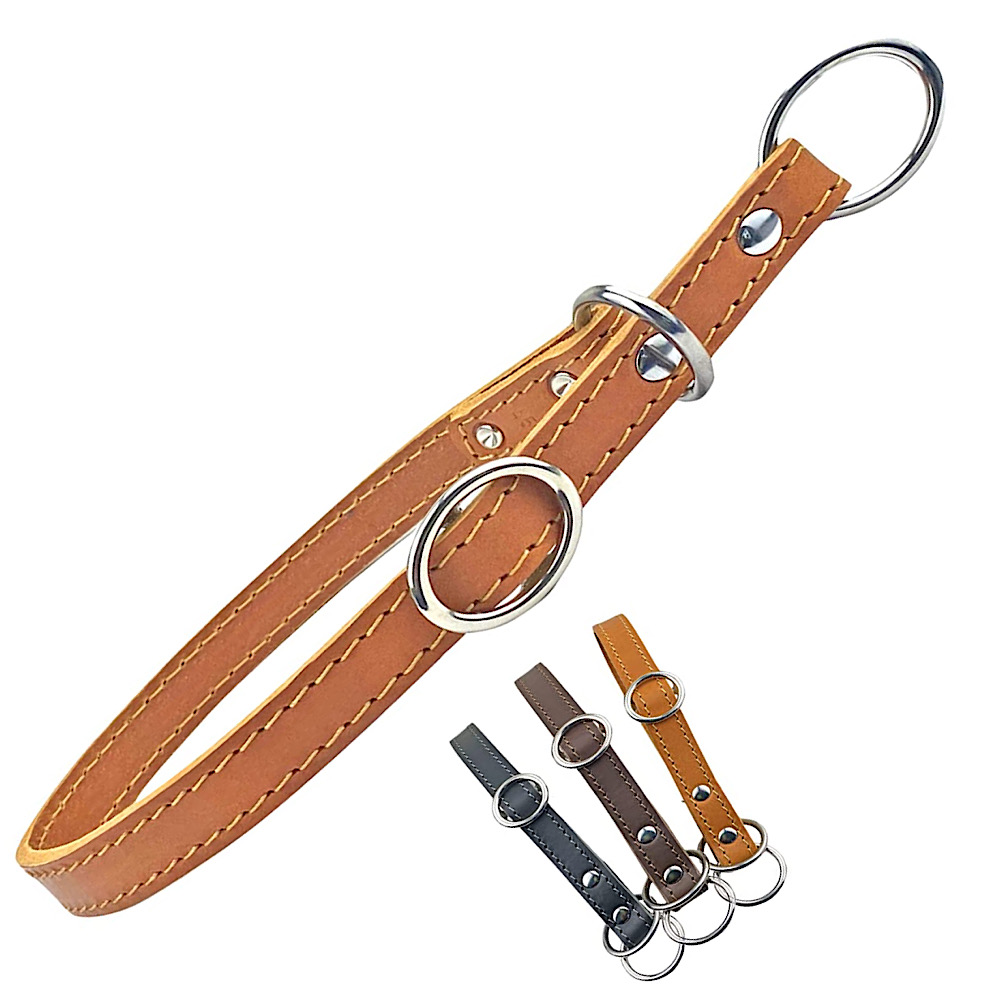 Zugstopp Hundehalsband, Lederhalsband in den Farben Cognac, Braun oder Schwarz mit Zugbegrenzung – Bild 5