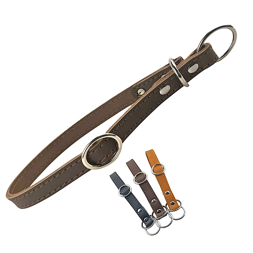 Zugstopp Hundehalsband, Lederhalsband in den Farben Cognac, Braun oder Schwarz mit Zugbegrenzung – Bild 3