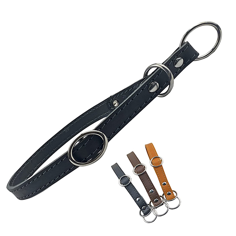 Zugstopp Hundehalsband, Lederhalsband in den Farben Cognac, Braun oder Schwarz mit Zugbegrenzung – Bild 4