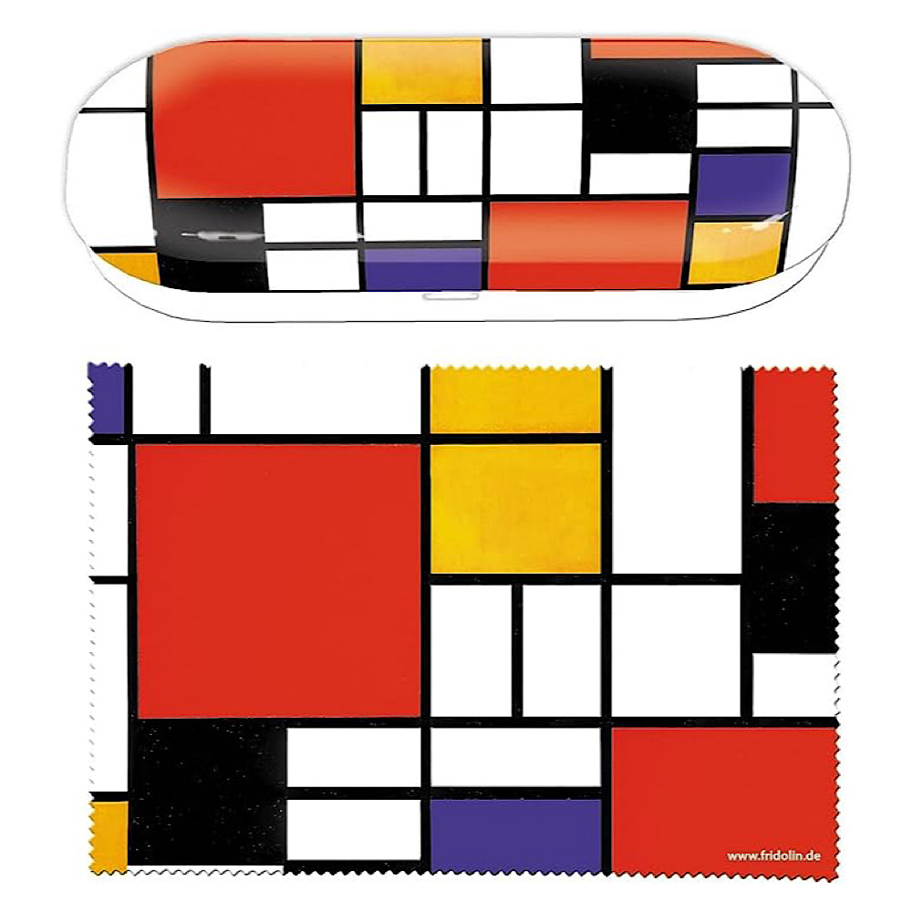 Brillenetui von Fridolin- Mondrian Style, Bauhaus – mit passendem Putztuch