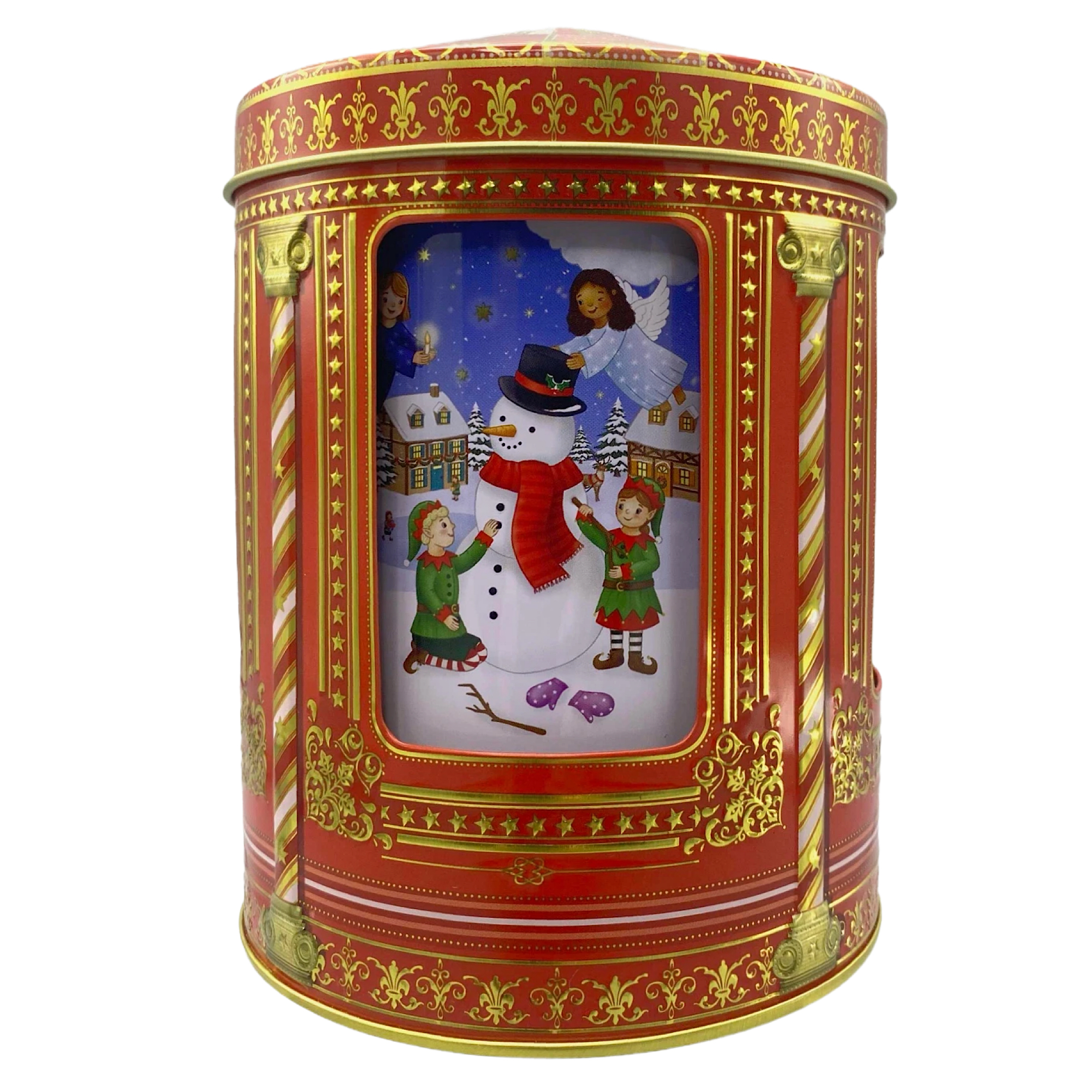 Spieluhrdose Engel und Wichtel – Weihnachtsdose, Aufbewahrungsdose, Keksdose, Blechdose, Lebensmittelecht vol. 0,75l