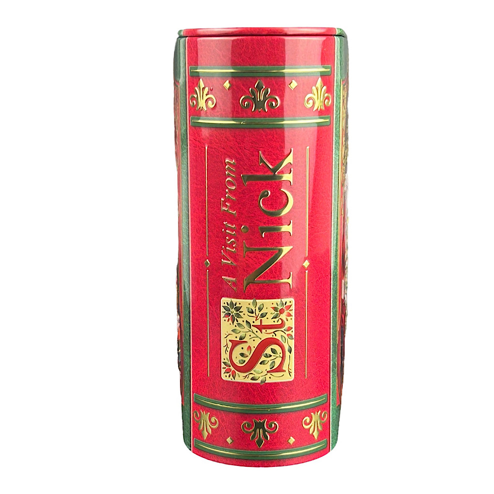 Weihnachtsdose: Kleine Buchdose St. Nick rot/blau - nostalgische Dose aufwändig geprägt und bedruckt – Bild 6