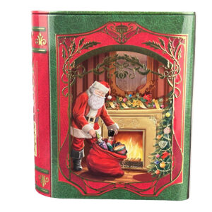 Weihnachtsdose: Kleine Buchdose St. Nick rot/blau - nostalgische Dose aufwändig geprägt und bedruckt