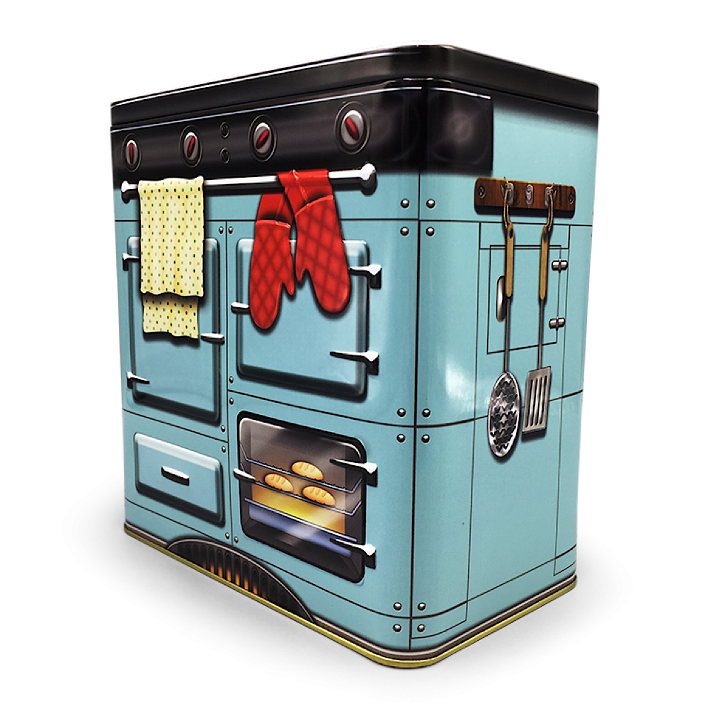 Nostalgischer Backofen beige oder blau - Dose in Form eines nostalgischen Backofens mit vielen Details - Keksdose, Blechdose – Bild 7