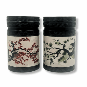 Teedose: Dose Akashi 125g - 2er Set - mit fernöstlichen Motiven aufwendig lackiert, Drehverschluss