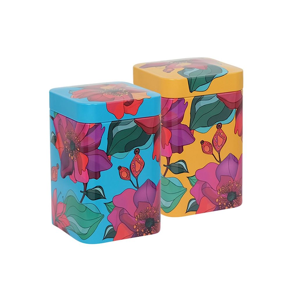 Teedose Poppy je 100g - 2er Set - mit floralen Motiven aufwendig lackiert, Stülpdeckel - Kaffeedose