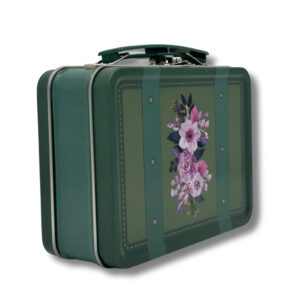 Dose: Reisekoffer Flowers - kleine Scharnierdeckeldose mit beweglichem Henkel