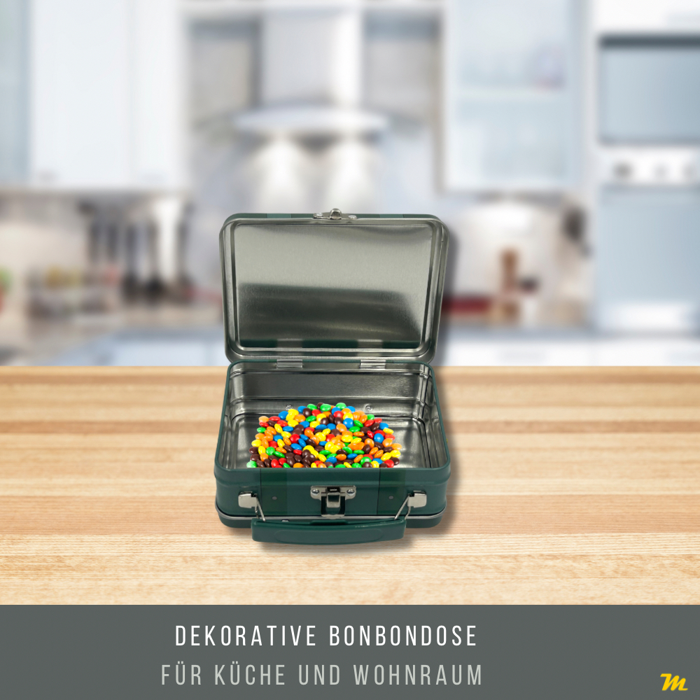 Dose: Reisekoffer Flowers – kleine Scharnierdeckeldose mit beweglichem Henkel