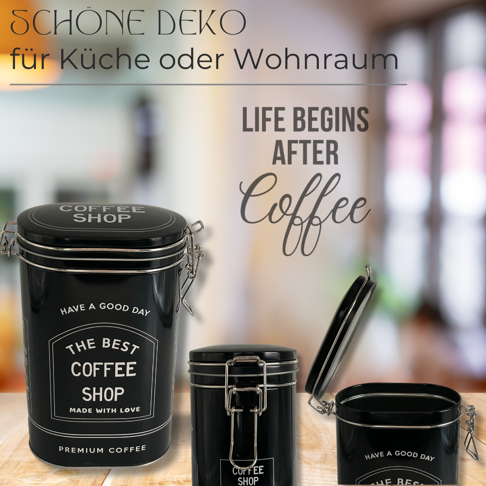 Vorratsdose Kaffeedose Teedose oval lackiert schwarz mit weisser Schrift mit Bügelverschluss – Bild 6
