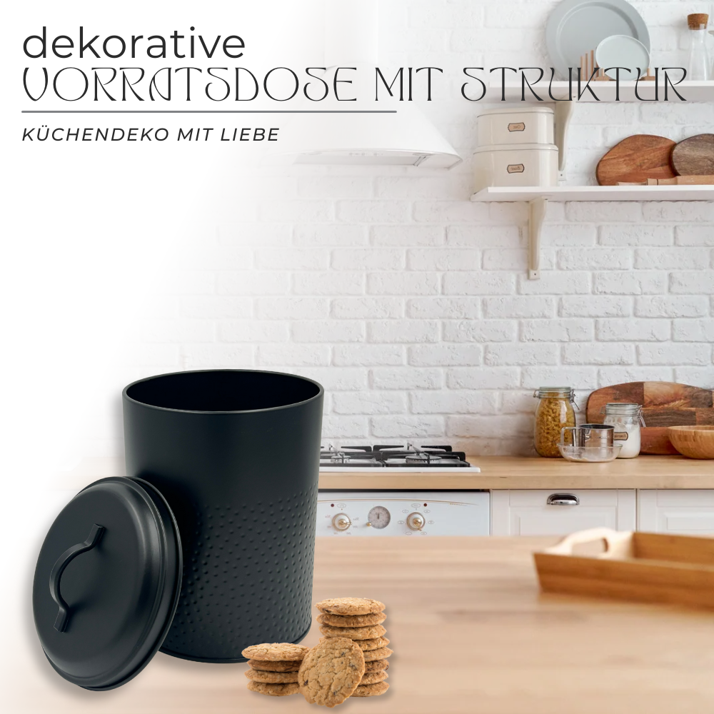 Vorratsdose: Keksdose, Lebensmitteldose Yuma strukturierte Oberfläche, schwarz pulverbeschichtet, rund