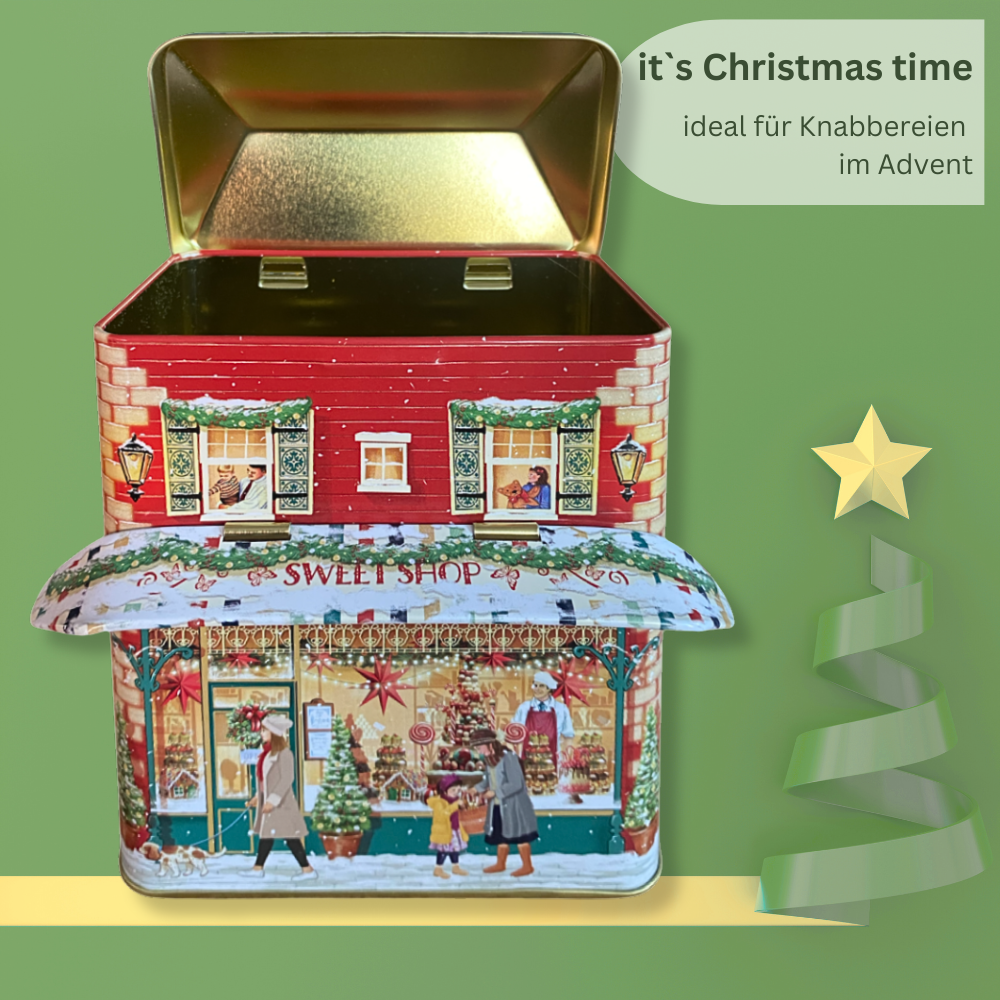 Gebäckdose: Kleines Haus Winter Sweet mit Vordach – Bild 3