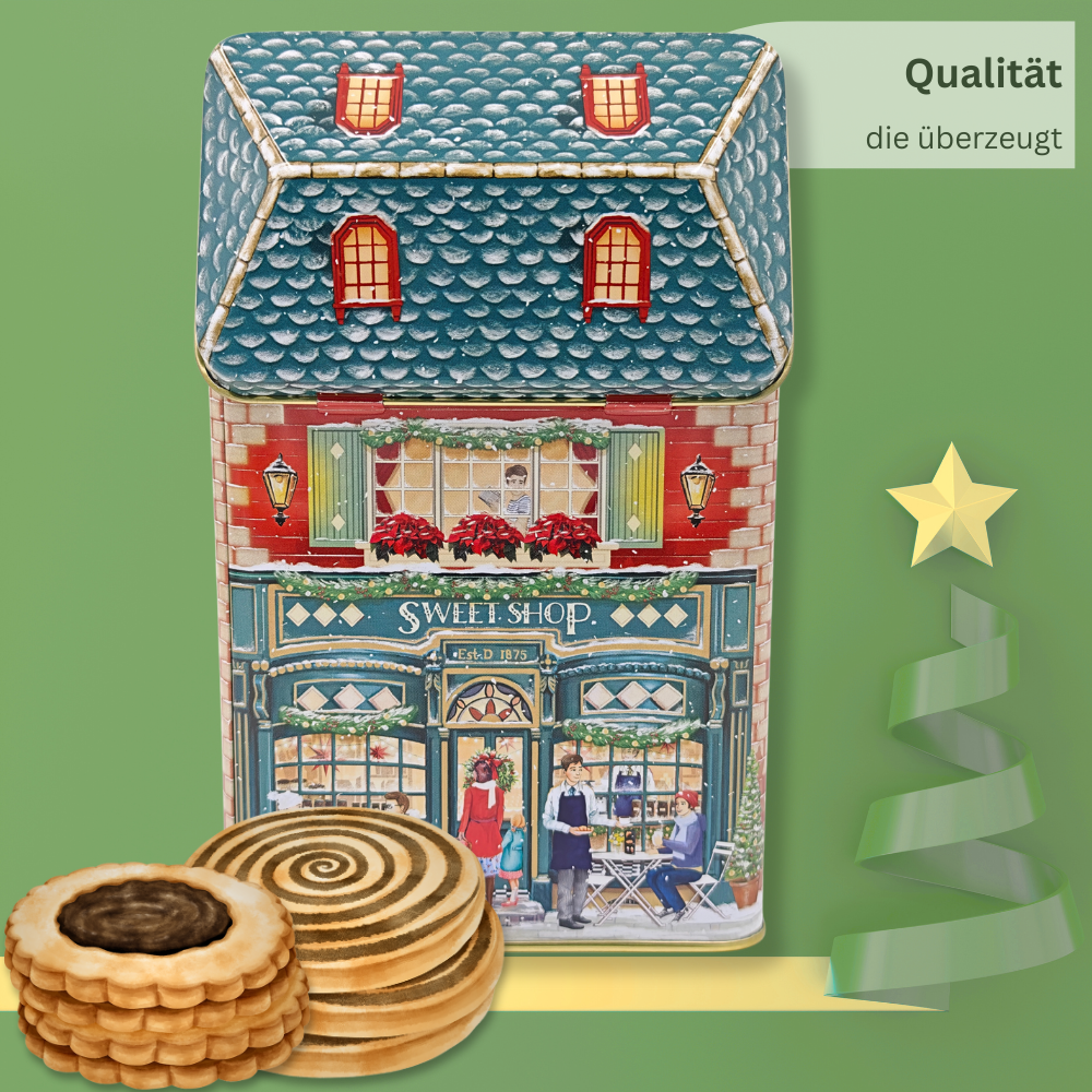 Gebäckdose: Kleines Haus Winter Sweet mit Vordach – Bild 4