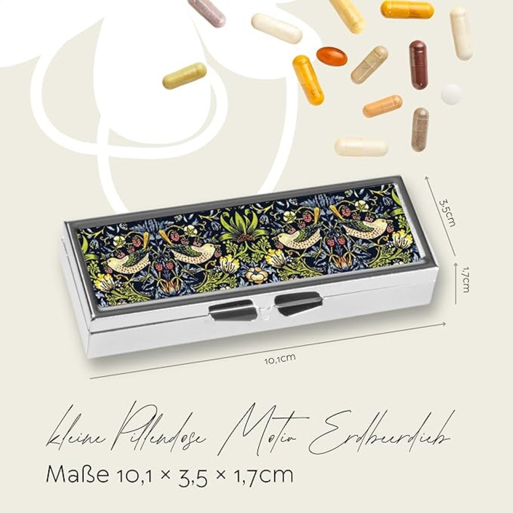 Kleine Pillendose für 7 Tage von Fridolin – Motiv: William Morris Erdbeerdieb