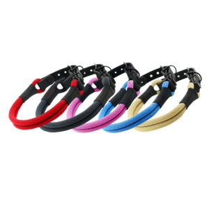 Soft Cord Double Hundehalsband Schwarze Schnalle und Beschläge aus Metall, Ø 10mm, doppelte Nylon Rundhalsung, einstellbar, robust, wetterfest, Endkappen schwarzes Leder