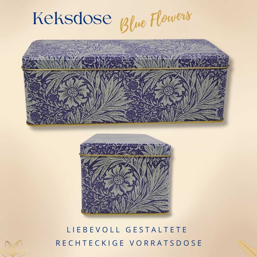 Geschenkdose Design Arts & Crafts Liebevoll gestaltete rechteckige Vorratsdose Motiv Blue Flowers – Bild 2
