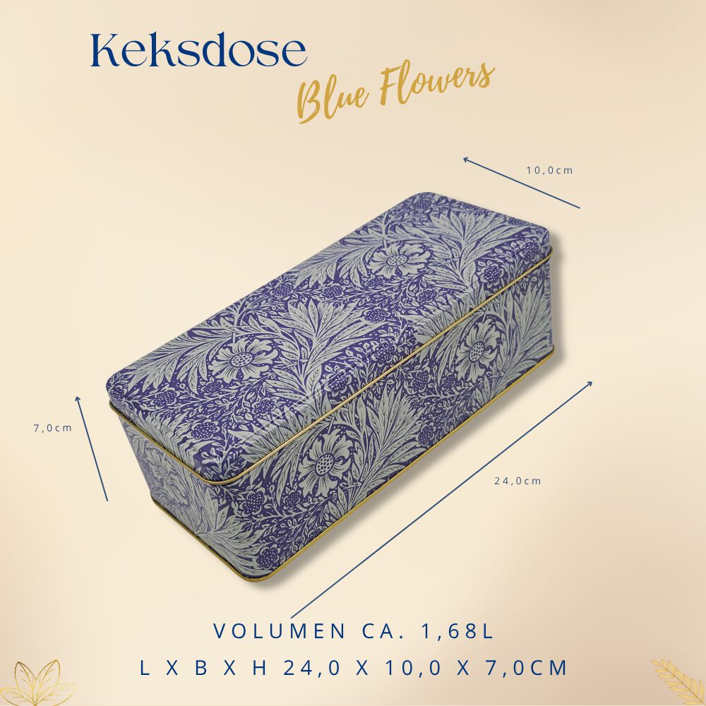 Geschenkdose Design Arts & Crafts Liebevoll gestaltete rechteckige Vorratsdose Motiv Blue Flowers – Bild 5