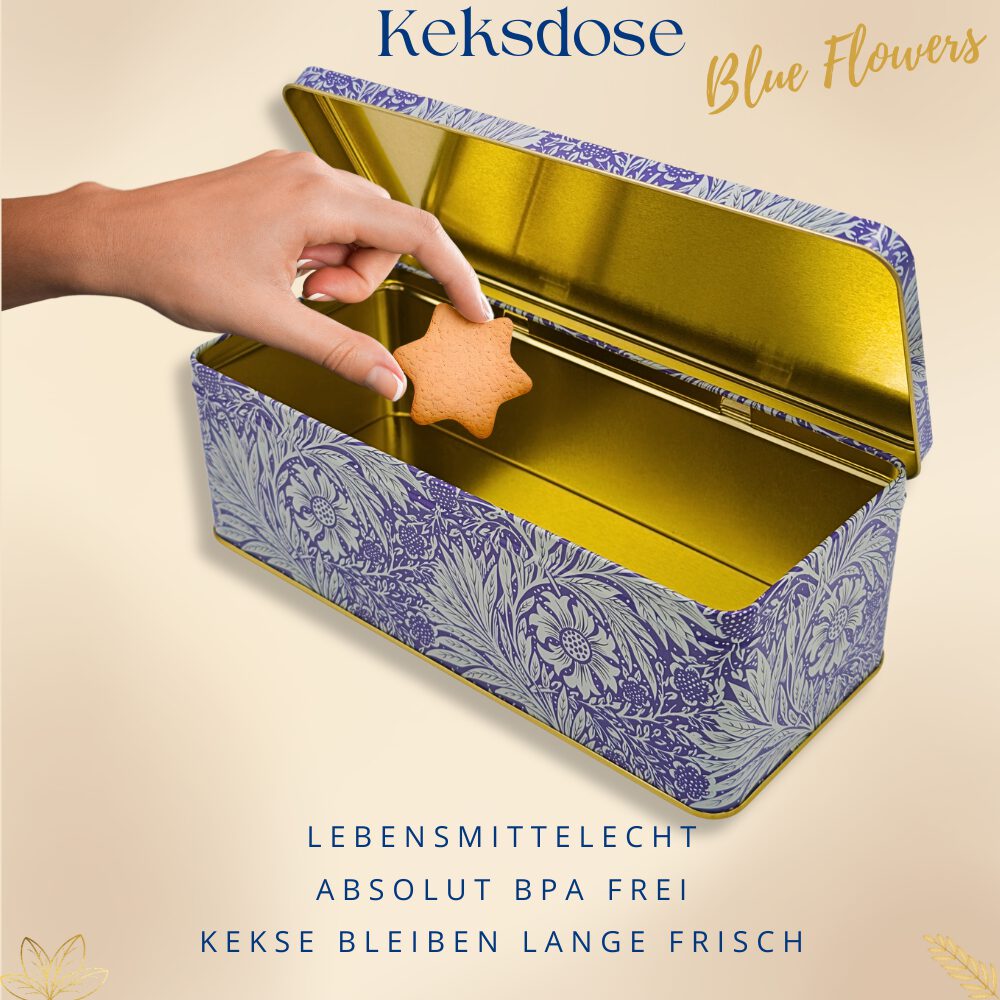 Geschenkdose Design Arts & Crafts Liebevoll gestaltete rechteckige Vorratsdose Motiv Blue Flowers – Bild 3
