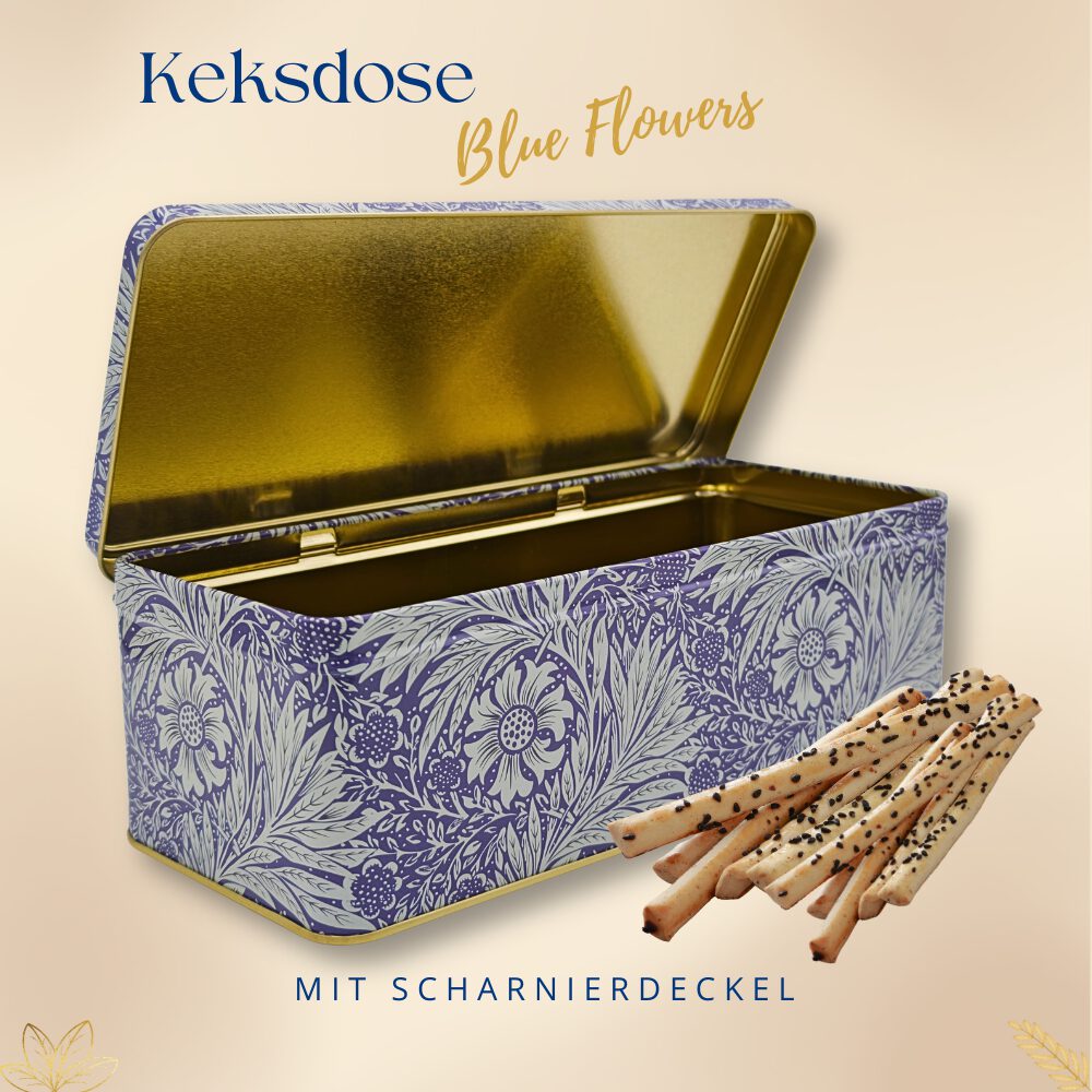 Geschenkdose Design Arts & Crafts Liebevoll gestaltete rechteckige Vorratsdose Motiv Blue Flowers – Bild 6