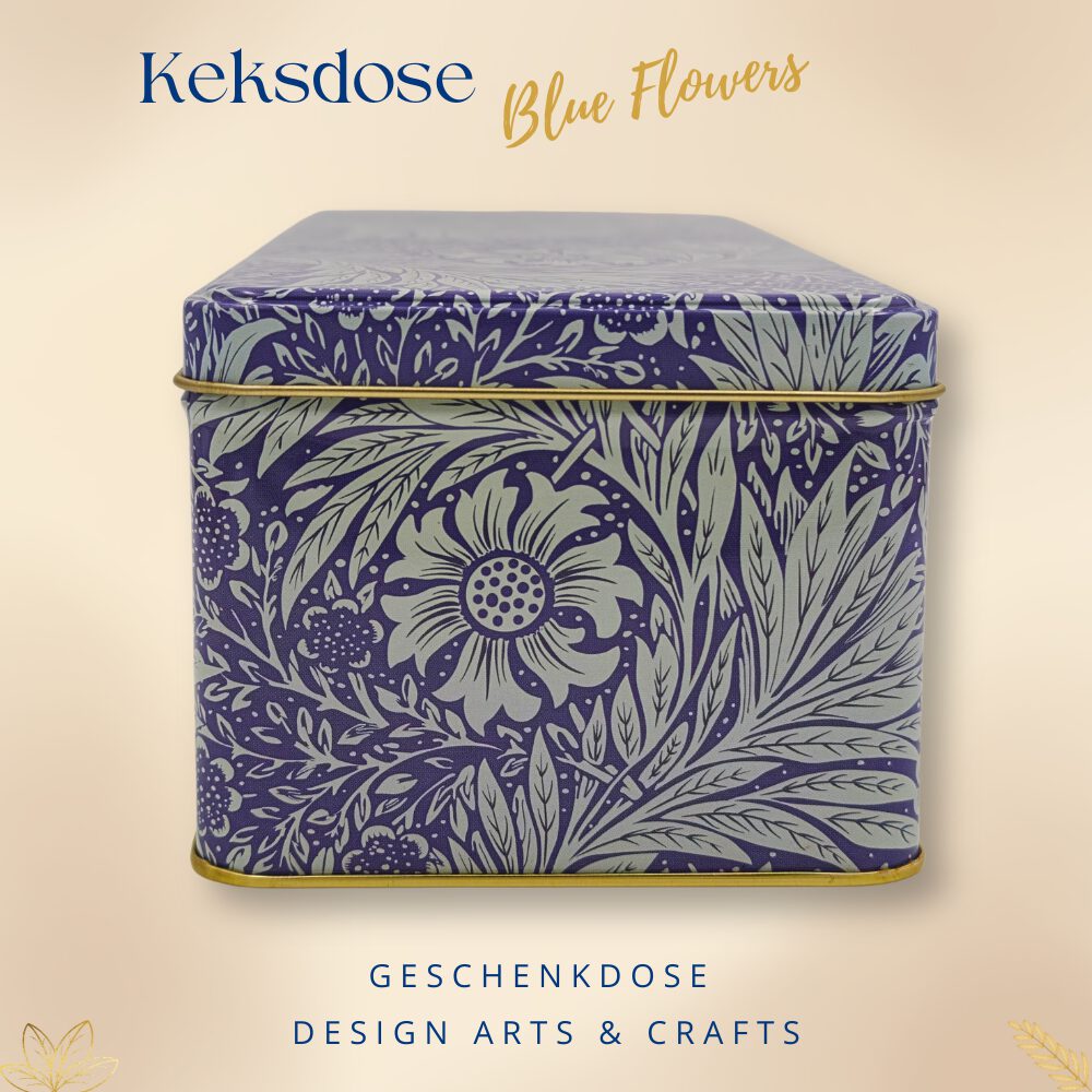Geschenkdose Design Arts & Crafts Liebevoll gestaltete rechteckige Vorratsdose Motiv Blue Flowers – Bild 4