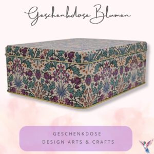 Geschenkdose, Keksdose Design Arts & Crafts Liebevoll gestaltete rechteckige Vorratsdose Motiv Blumen Ornamente
