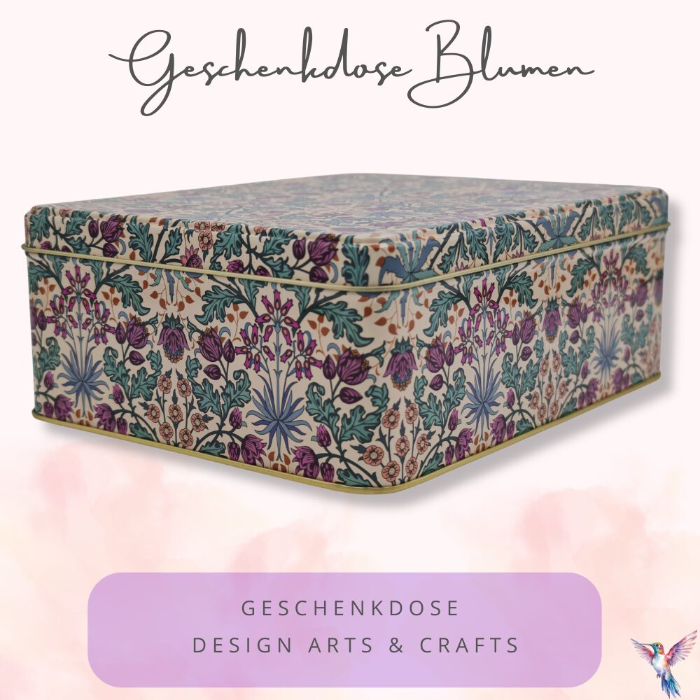 Geschenkdose, Keksdose Design Arts & Crafts Liebevoll gestaltete rechteckige Vorratsdose Motiv Blumen Ornamente