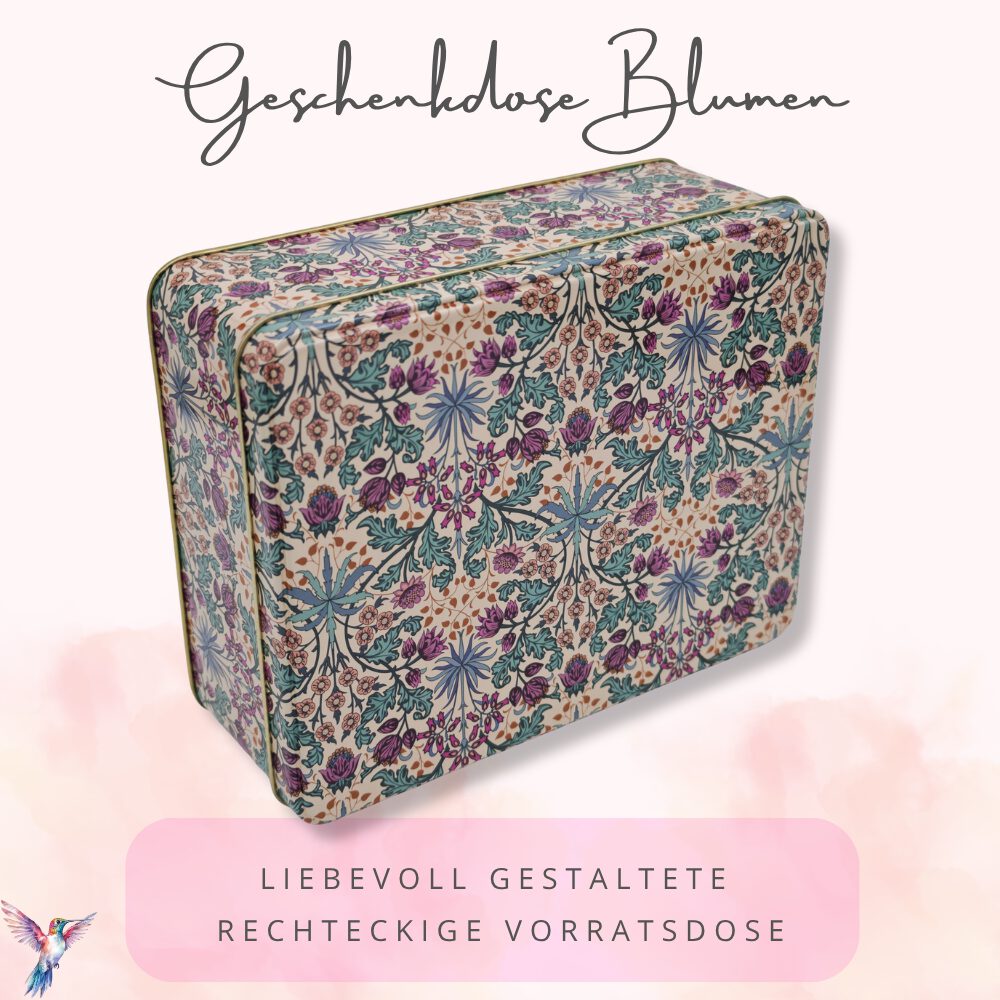 Geschenkdose, Keksdose Design Arts & Crafts Liebevoll gestaltete rechteckige Vorratsdose Motiv Blumen Ornamente – Bild 6