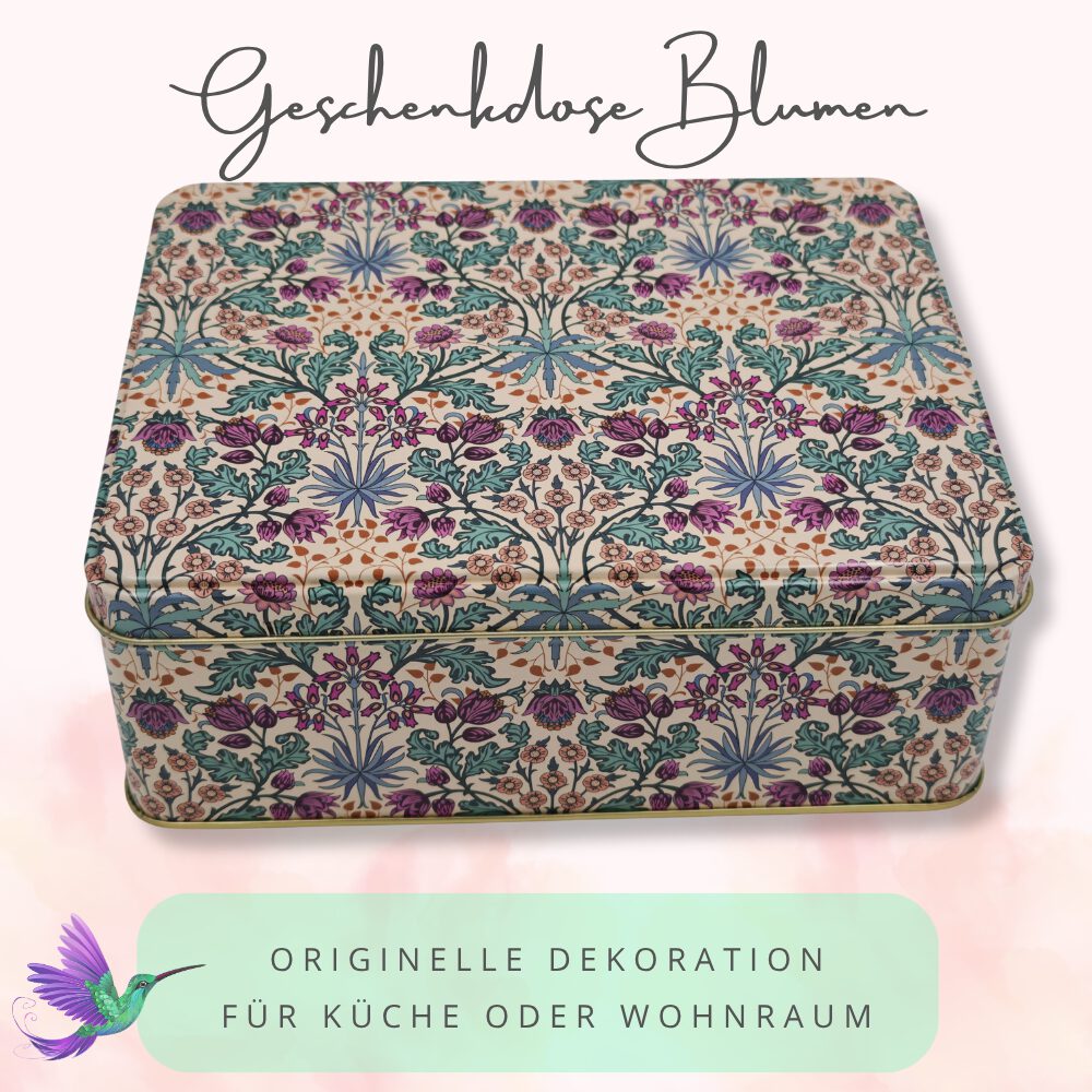 Geschenkdose, Keksdose Design Arts & Crafts Liebevoll gestaltete rechteckige Vorratsdose Motiv Blumen Ornamente – Bild 5