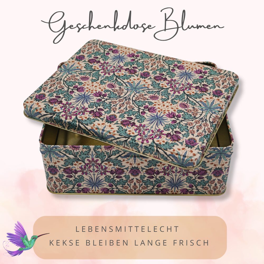 Geschenkdose, Keksdose Design Arts & Crafts Liebevoll gestaltete rechteckige Vorratsdose Motiv Blumen Ornamente – Bild 3