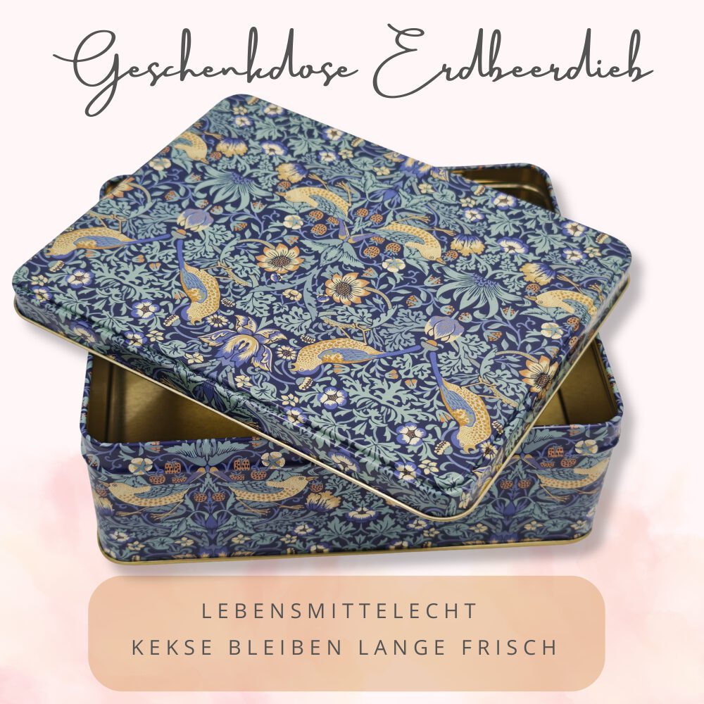 Keksdose, Vorratsdose, Geschenkdose: Motiv Erdbeerdieb blau – Bild 4